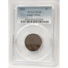 UNITED STATES OF AMERICA 1864 . TWO 2 CENTS COIN . PCGS SLABBED